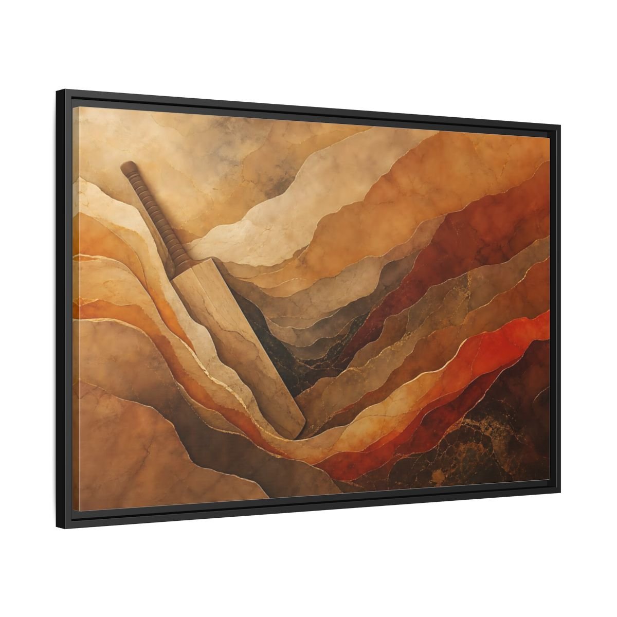 Sports Cricket Bat Brown And Orange Framed Canvas Print Wall Art – textured Game Room, Main - YesArtYes