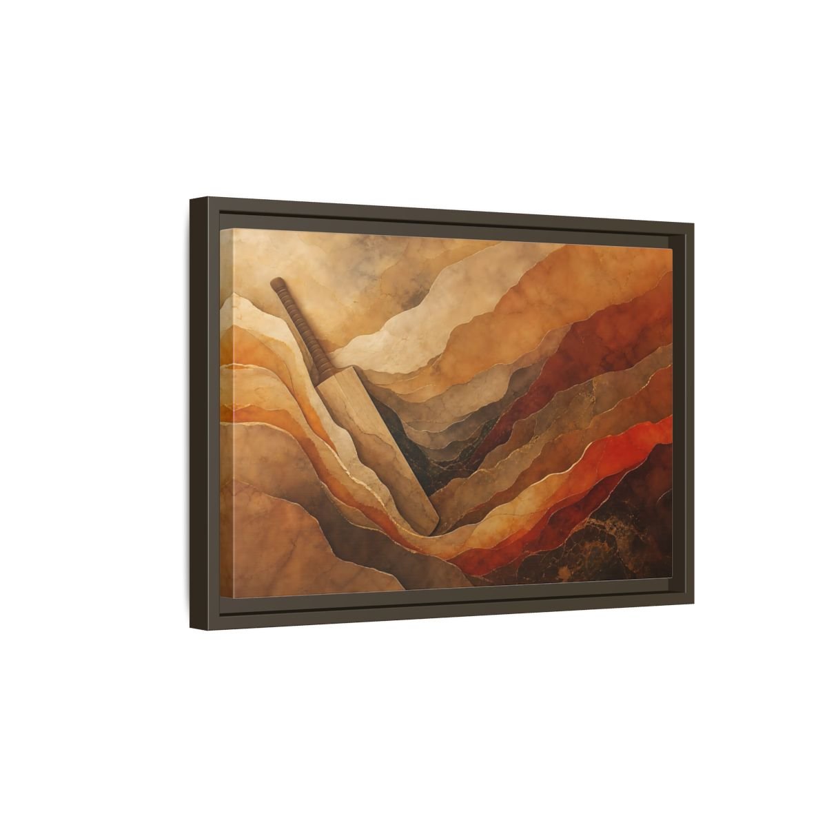 Sports Cricket Bat Brown And Orange Framed Canvas Print Wall Art – textured Game Room, Main - YesArtYes