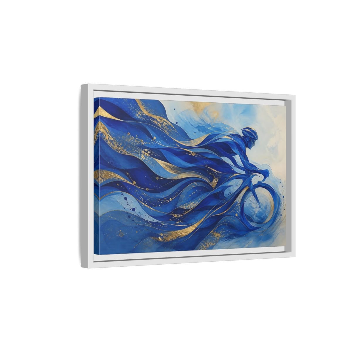 Sports Cyclist Blue And Gold Framed Canvas Print Wall Art – Abstract Living Room, Above Sofa - YesArtYes