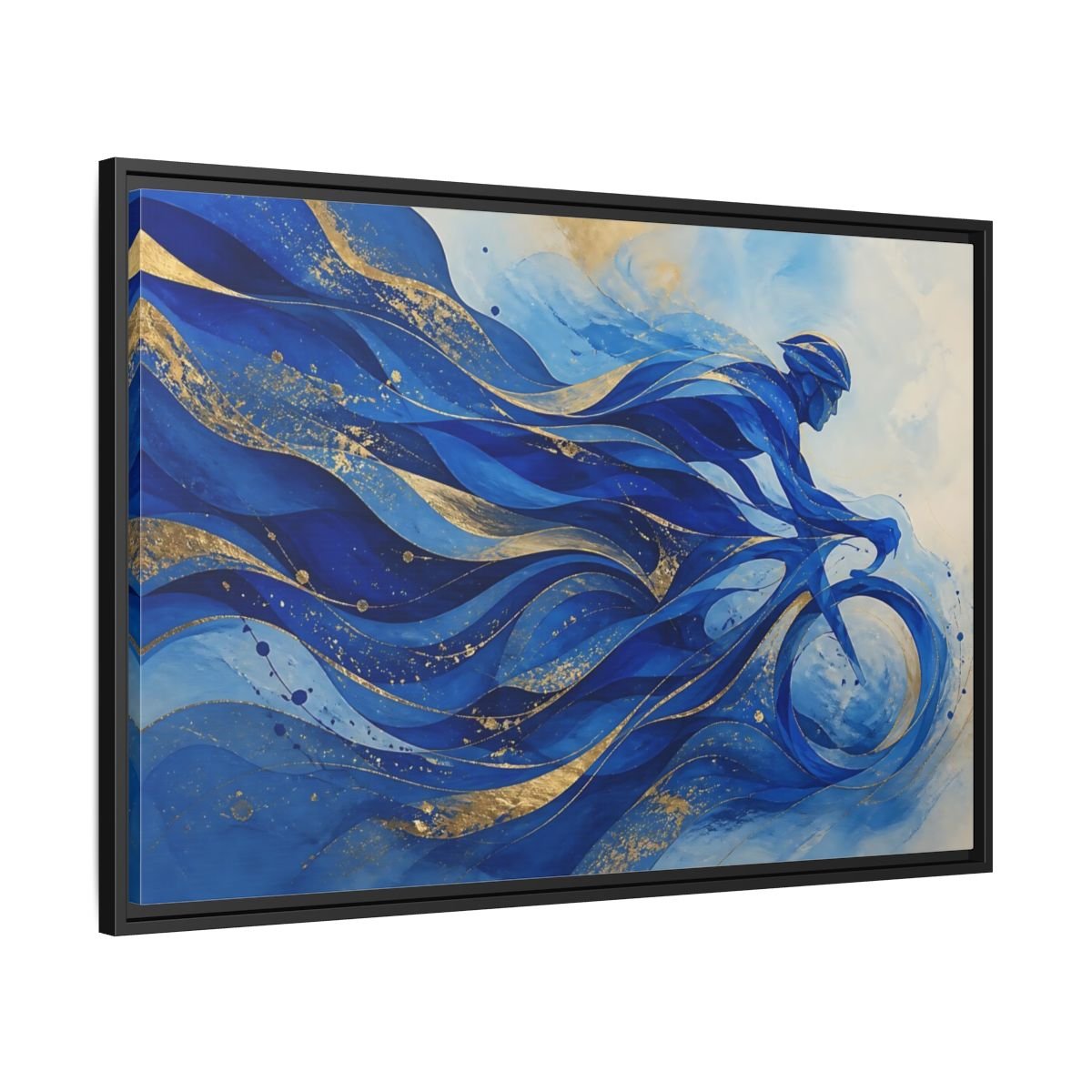 Sports Cyclist Blue And Gold Framed Canvas Print Wall Art – Abstract Living Room, Above Sofa - YesArtYes