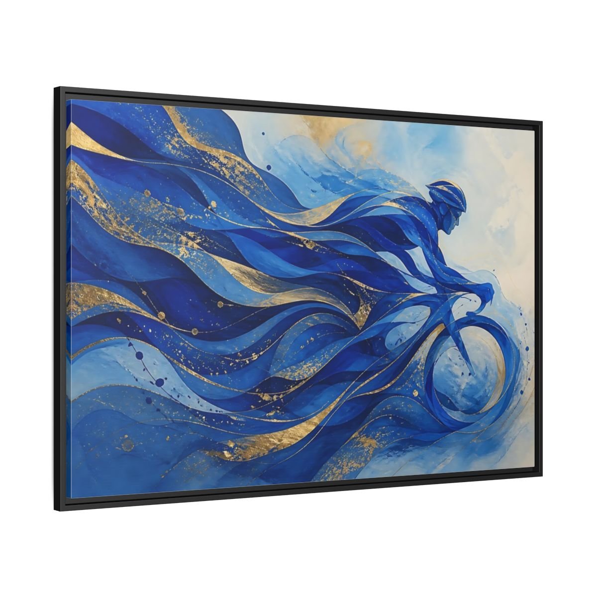 Sports Cyclist Blue And Gold Framed Canvas Print Wall Art – Abstract Living Room, Above Sofa - YesArtYes