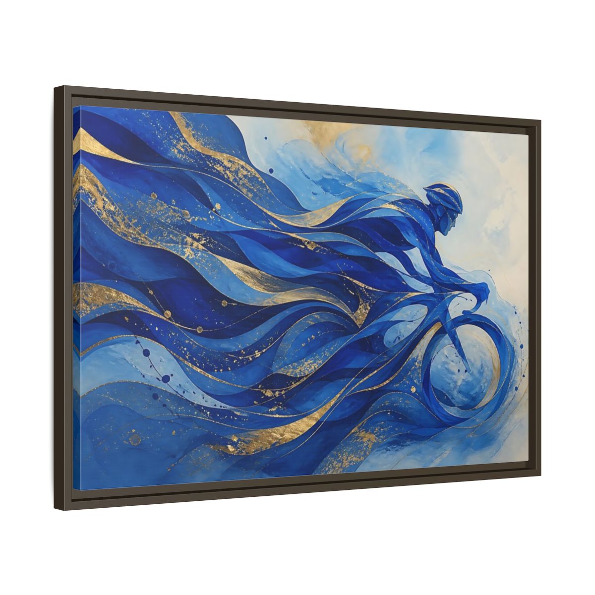 Sports Cyclist Blue And Gold Framed Canvas Print Wall Art – Abstract Living Room, Above Sofa - YesArtYes