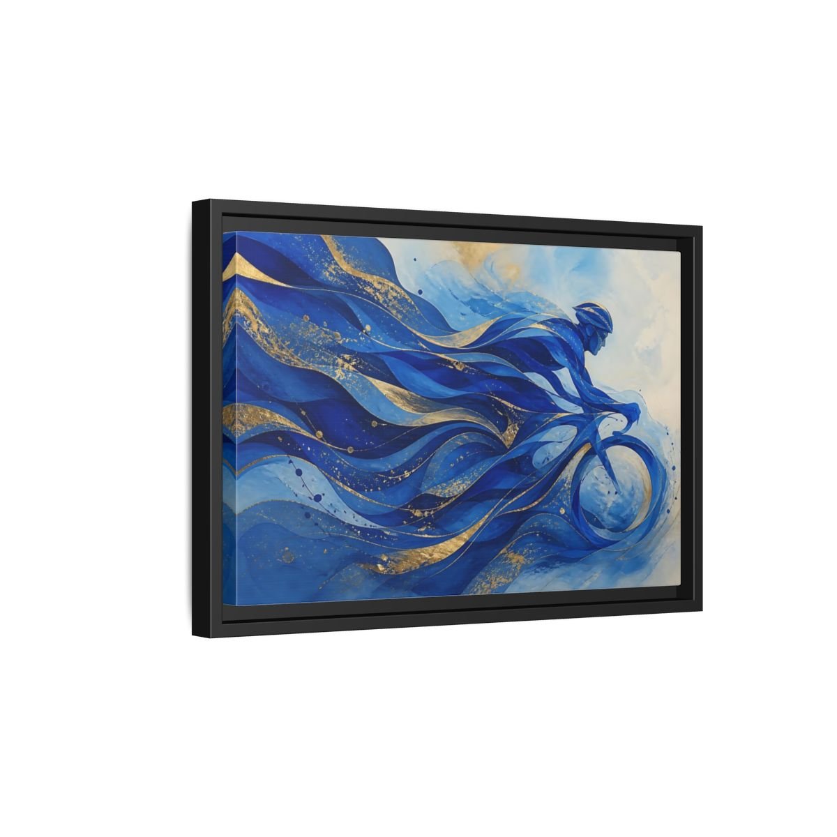 Sports Cyclist Blue And Gold Framed Canvas Print Wall Art – Abstract Living Room, Above Sofa - YesArtYes