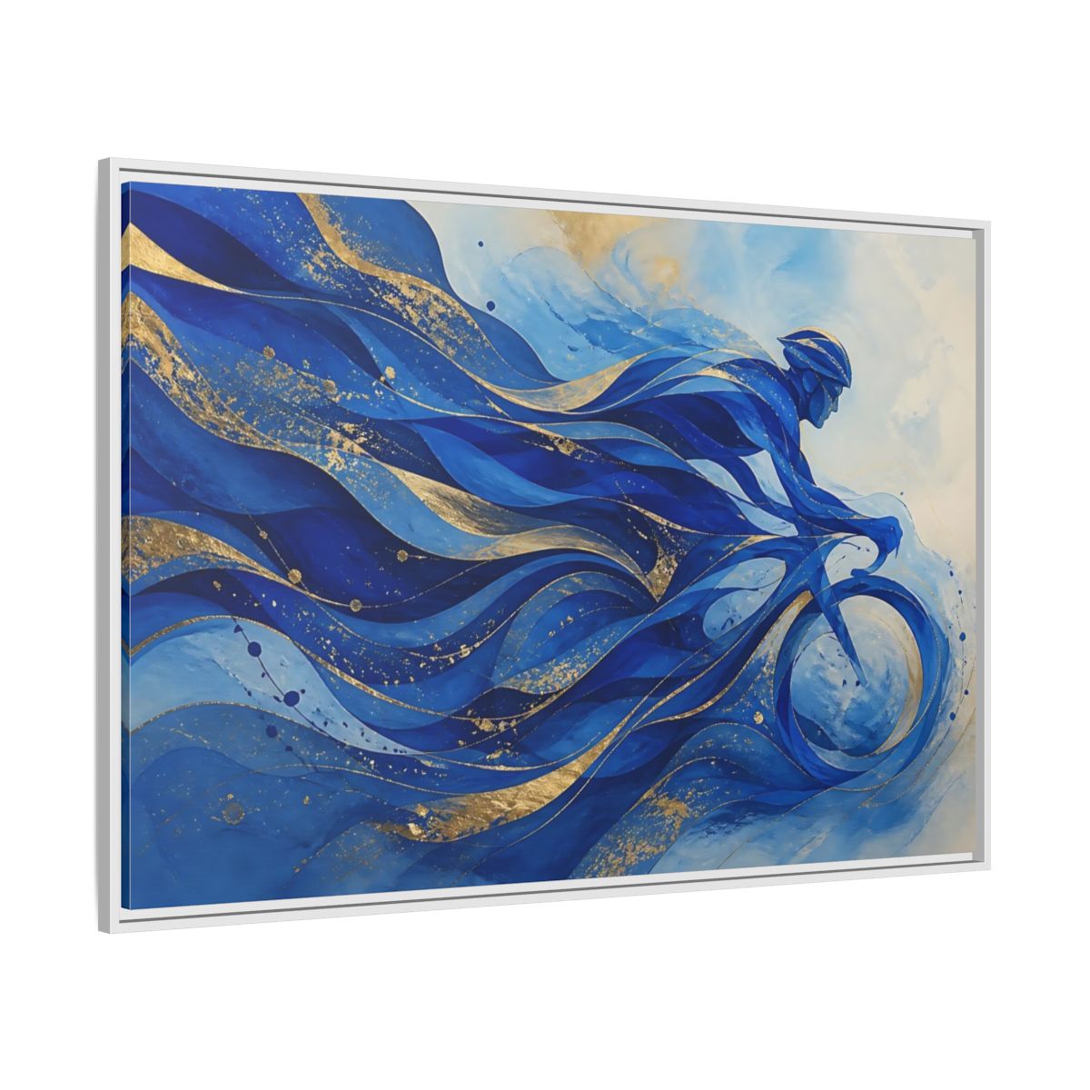 Sports Cyclist Blue And Gold Framed Canvas Print Wall Art – Abstract Living Room, Above Sofa - YesArtYes