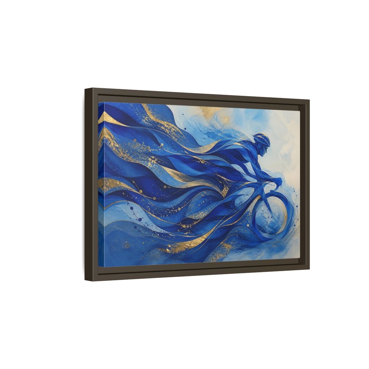 Sports Cyclist Blue And Gold Framed Canvas Print Wall Art – Abstract Living Room, Above Sofa - YesArtYes