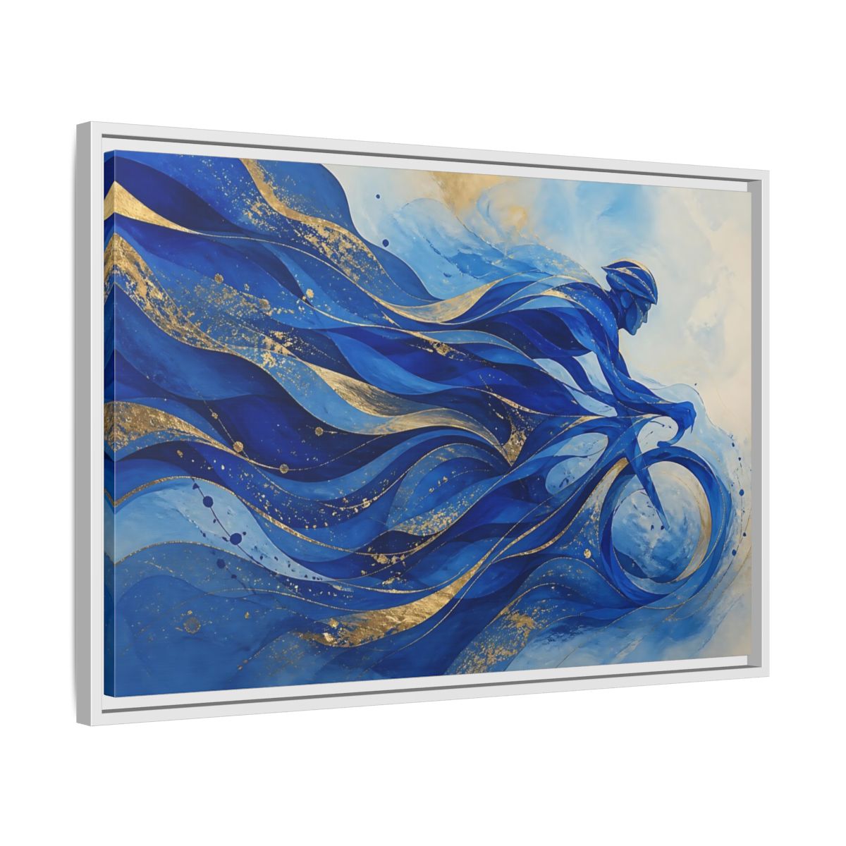 Sports Cyclist Blue And Gold Framed Canvas Print Wall Art – Abstract Living Room, Above Sofa - YesArtYes