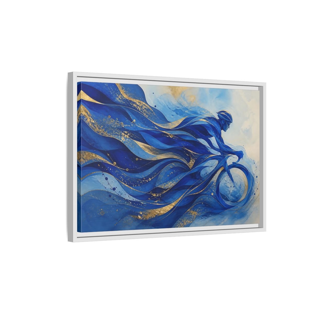 Sports Cyclist Blue And Gold Framed Canvas Print Wall Art – Abstract Living Room, Above Sofa - YesArtYes