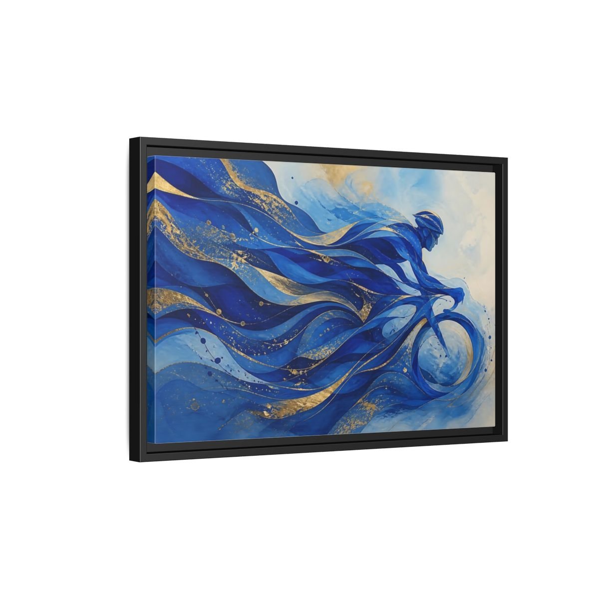 Sports Cyclist Blue And Gold Framed Canvas Print Wall Art – Abstract Living Room, Above Sofa - YesArtYes