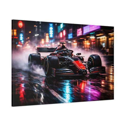 Sports Formula Car Red Race Car shown as stretched canvas wall art