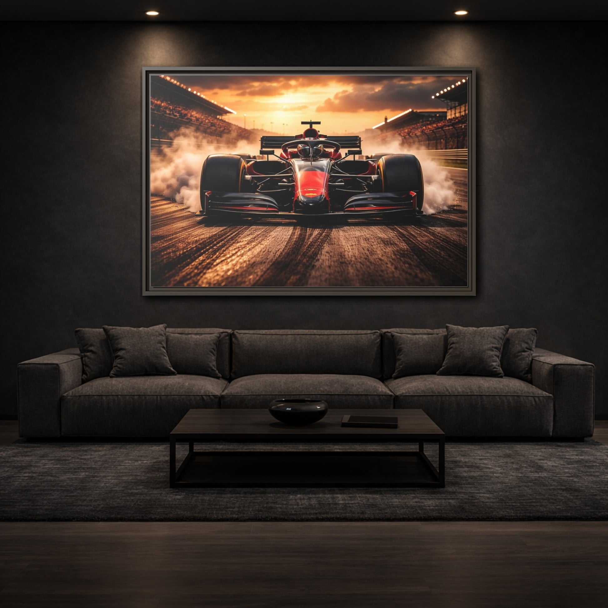 Mockup 2. Sports Formula Car Red Race Car shown as stretched canvas wall art