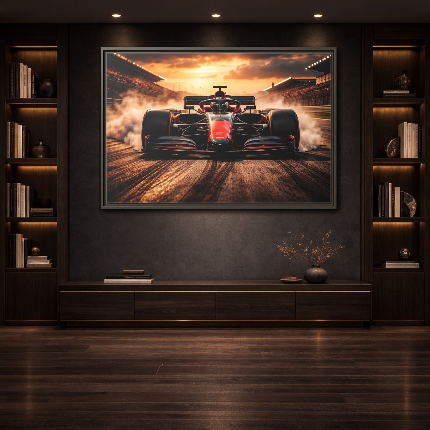 Mockup 3. Sports Formula Car Red Race Car shown as stretched canvas wall art