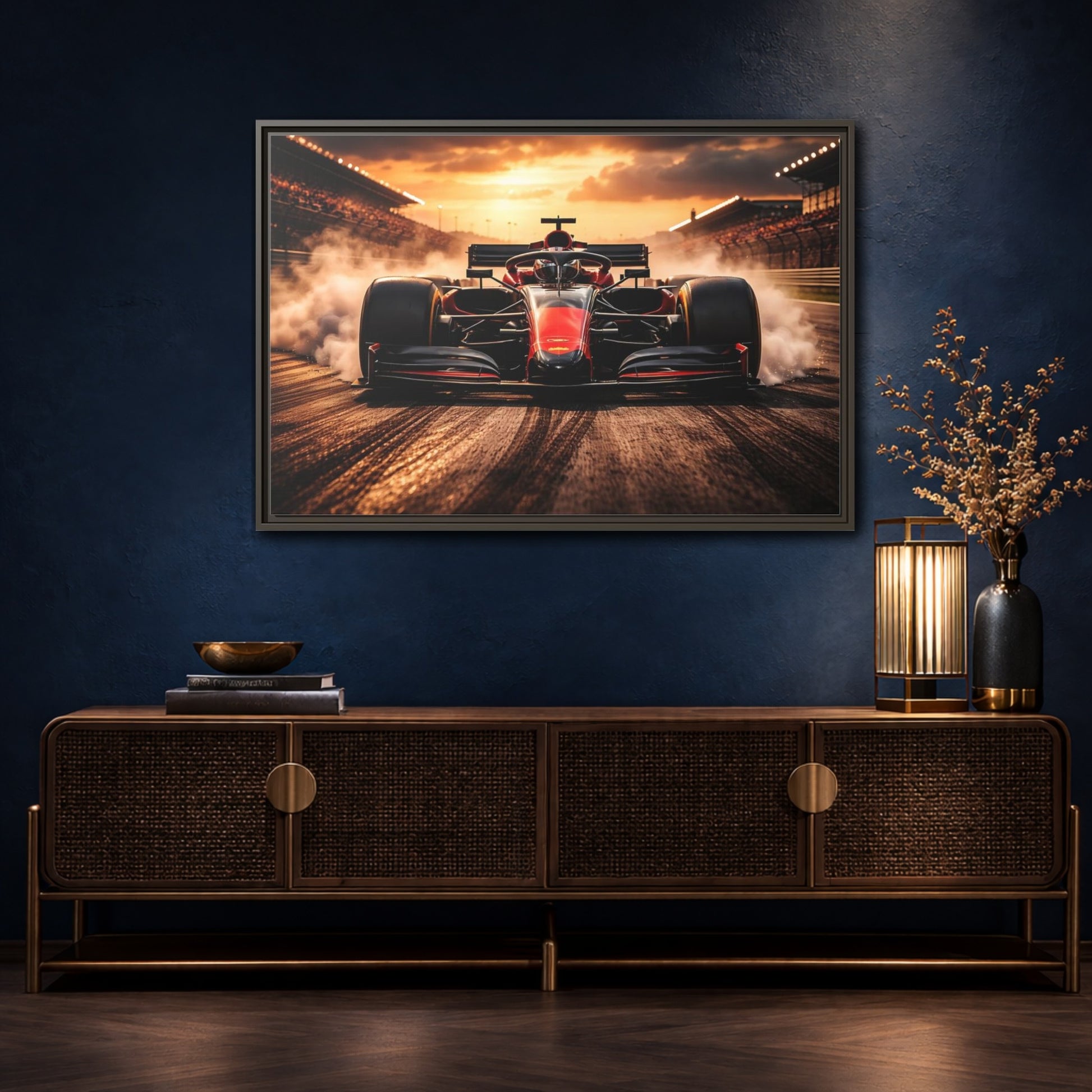 Mockup 4. Sports Formula Car Red Race Car shown as stretched canvas wall art