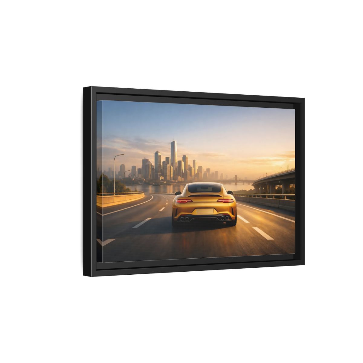 Side Mockup 6. Sports Gold Sports Car Gold Sports Car shown as stretched canvas wall art