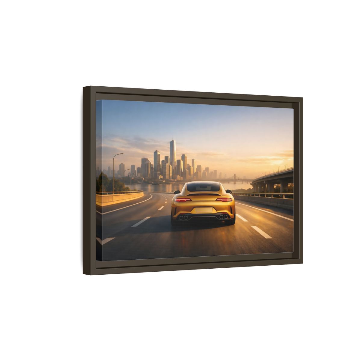 Side Mockup 5. Sports Gold Sports Car Gold Sports Car shown as stretched canvas wall art