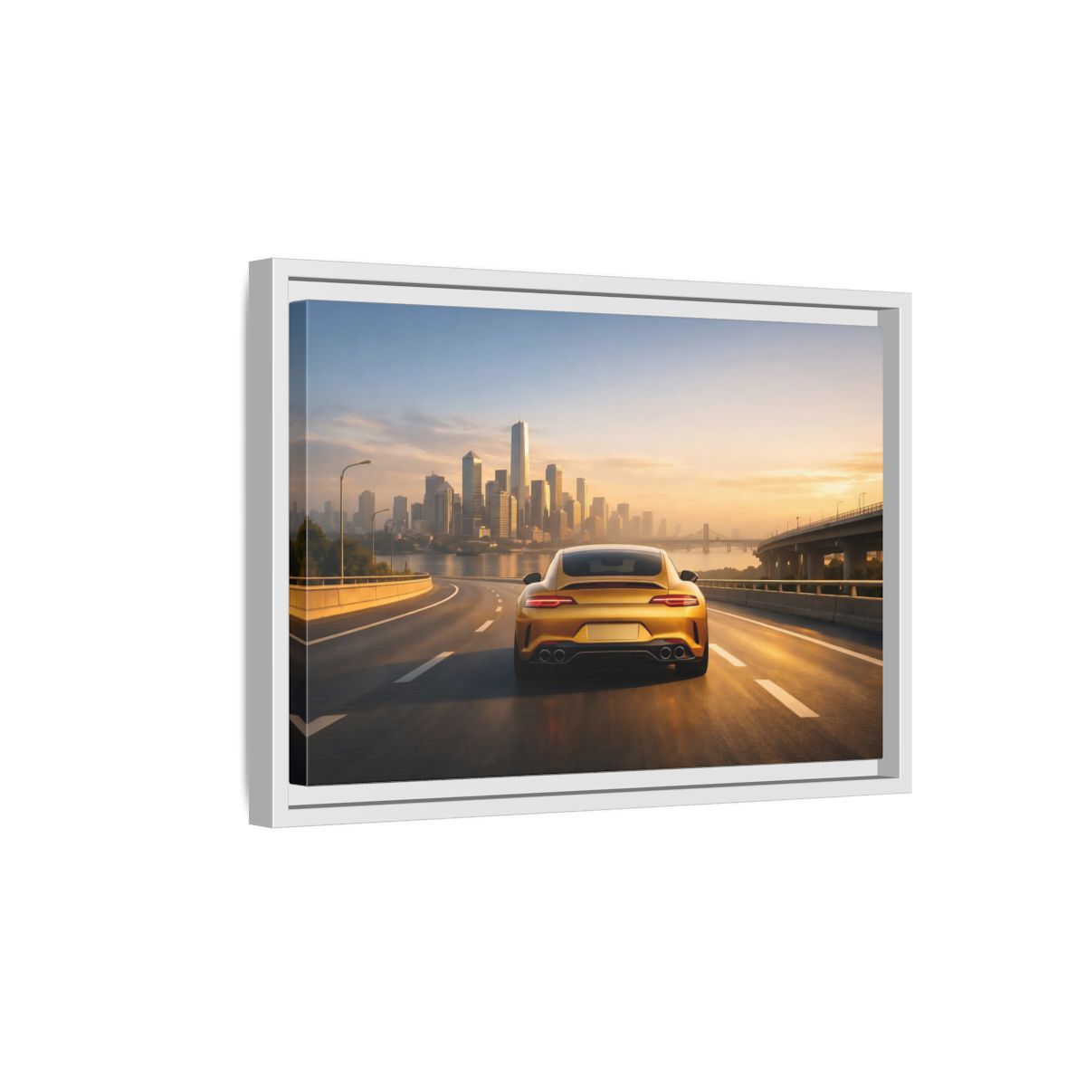 Side Mockup 4. Sports Gold Sports Car Gold Sports Car shown as stretched canvas wall art