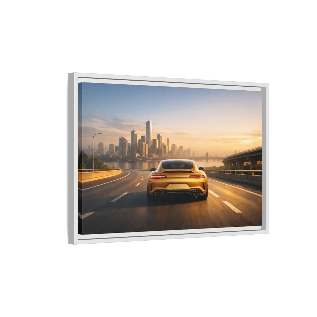 Side Mockup 1. Sports Gold Sports Car Gold Sports Car shown as stretched canvas wall art