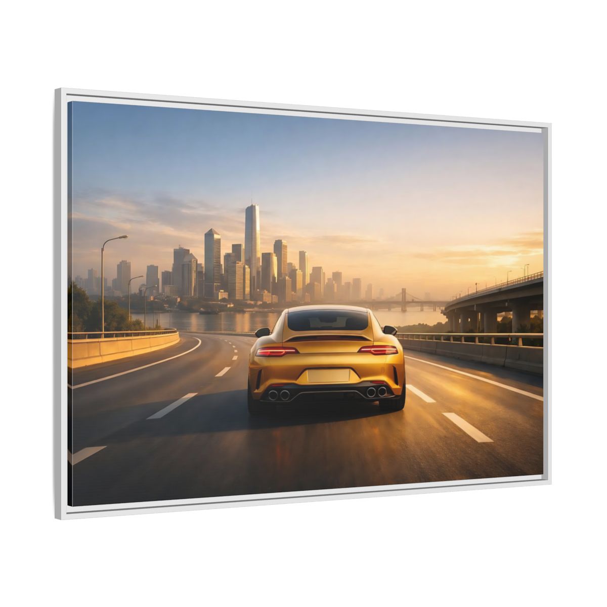 Side Mockup 7. Sports Gold Sports Car Gold Sports Car shown as stretched canvas wall art