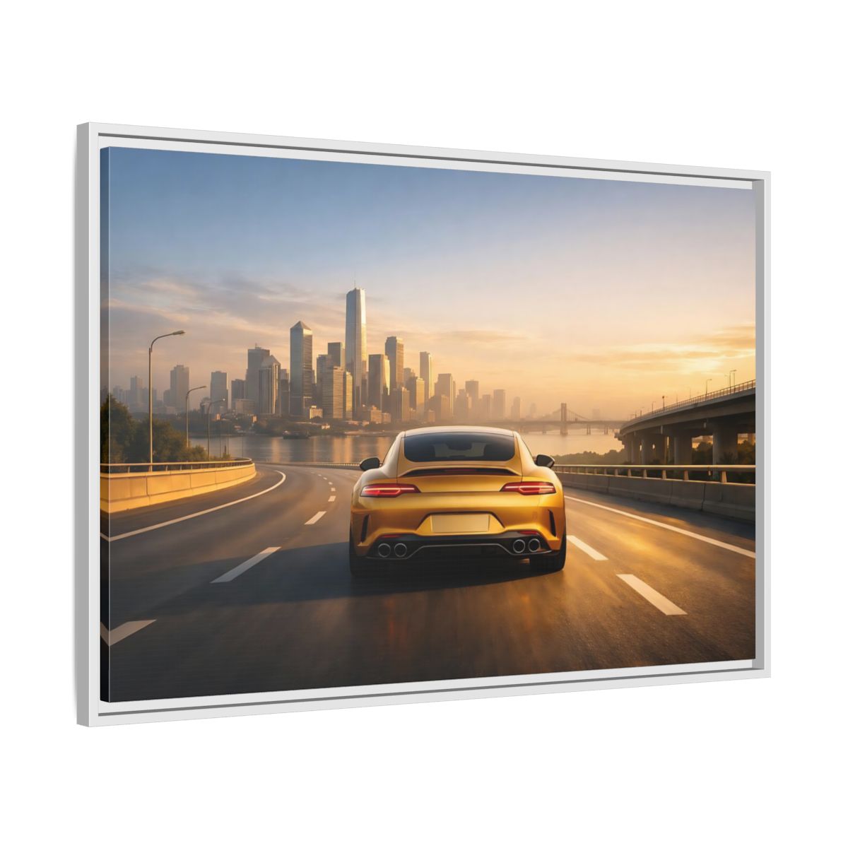 Side Mockup 8. Sports Gold Sports Car Gold Sports Car shown as stretched canvas wall art