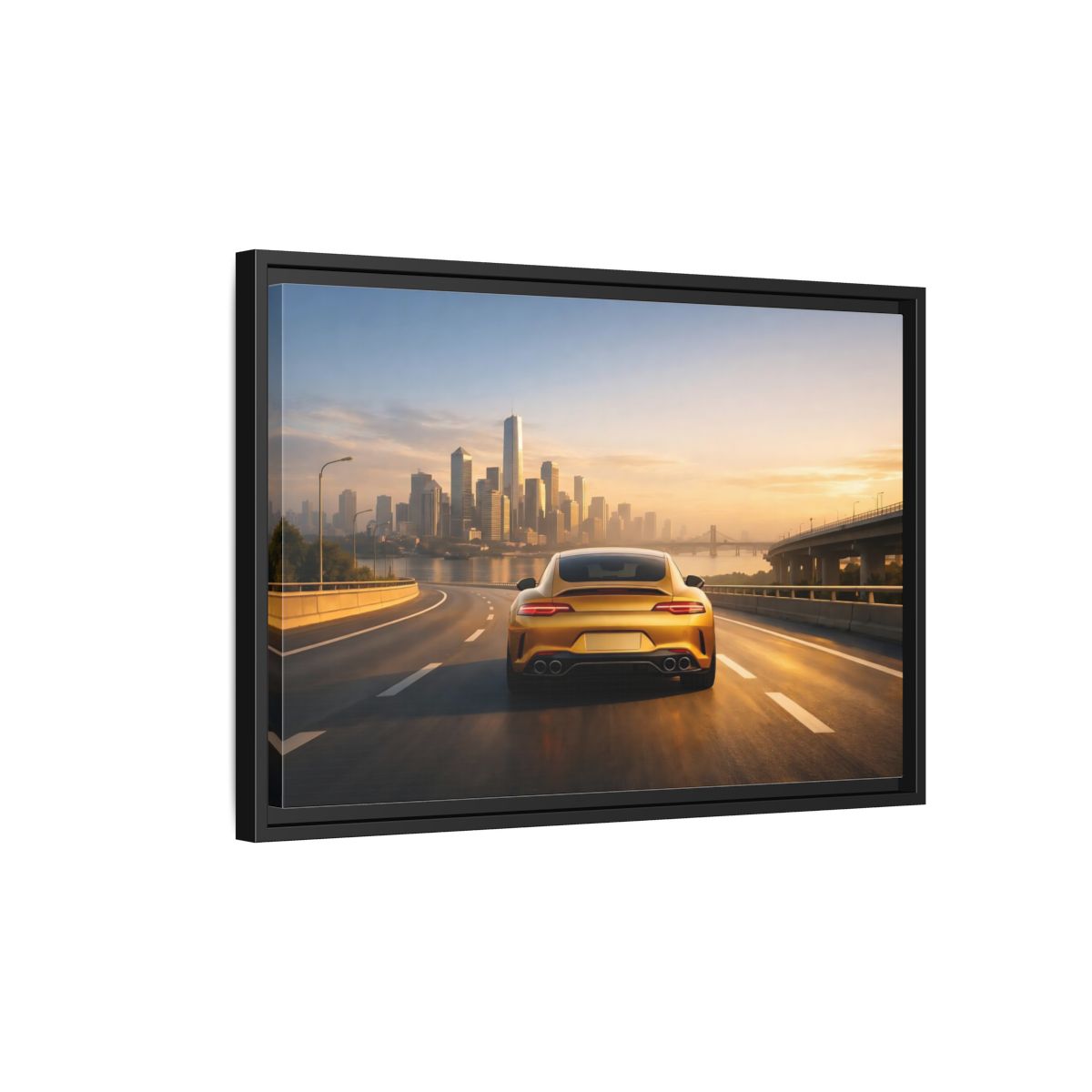 Side Mockup 3. Sports Gold Sports Car Gold Sports Car shown as stretched canvas wall art