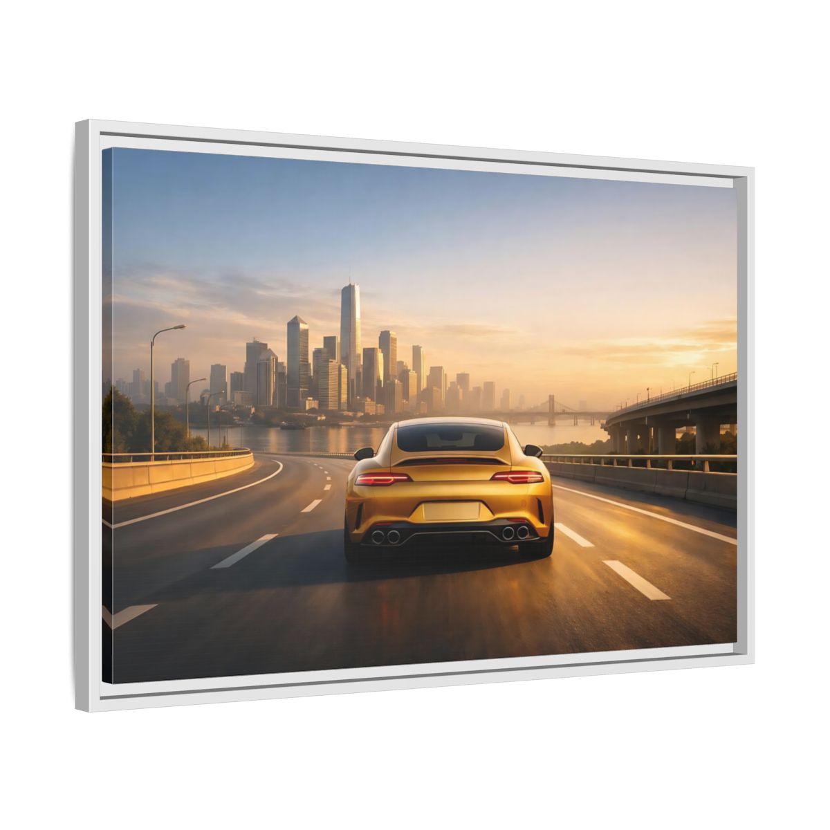 Side Mockup 10. Sports Gold Sports Car Gold Sports Car shown as stretched canvas wall art