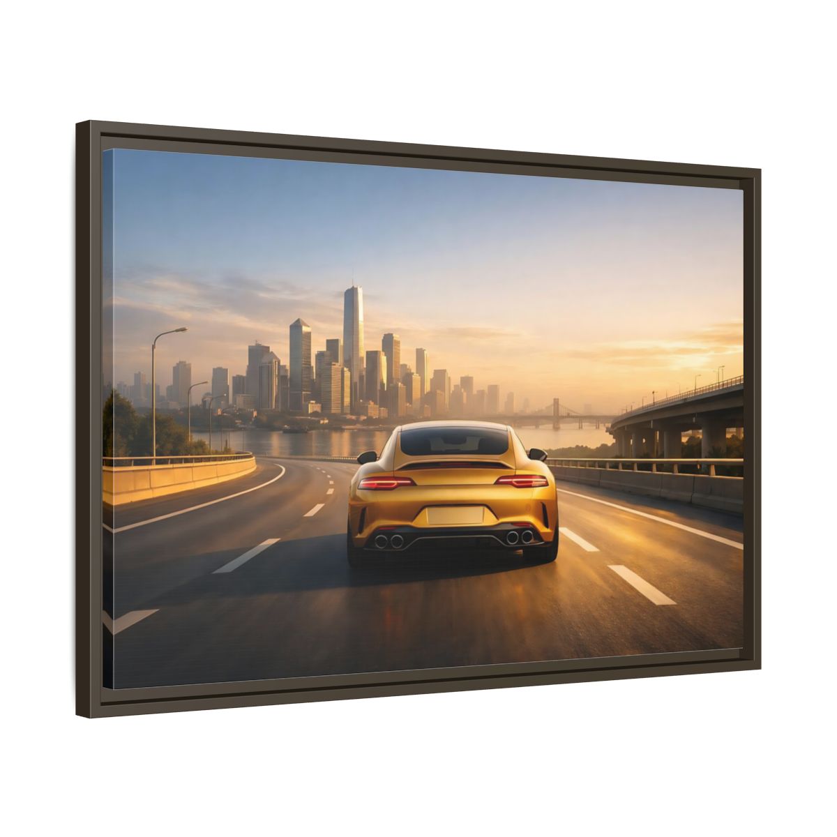 Side Mockup 11. Sports Gold Sports Car Gold Sports Car shown as stretched canvas wall art