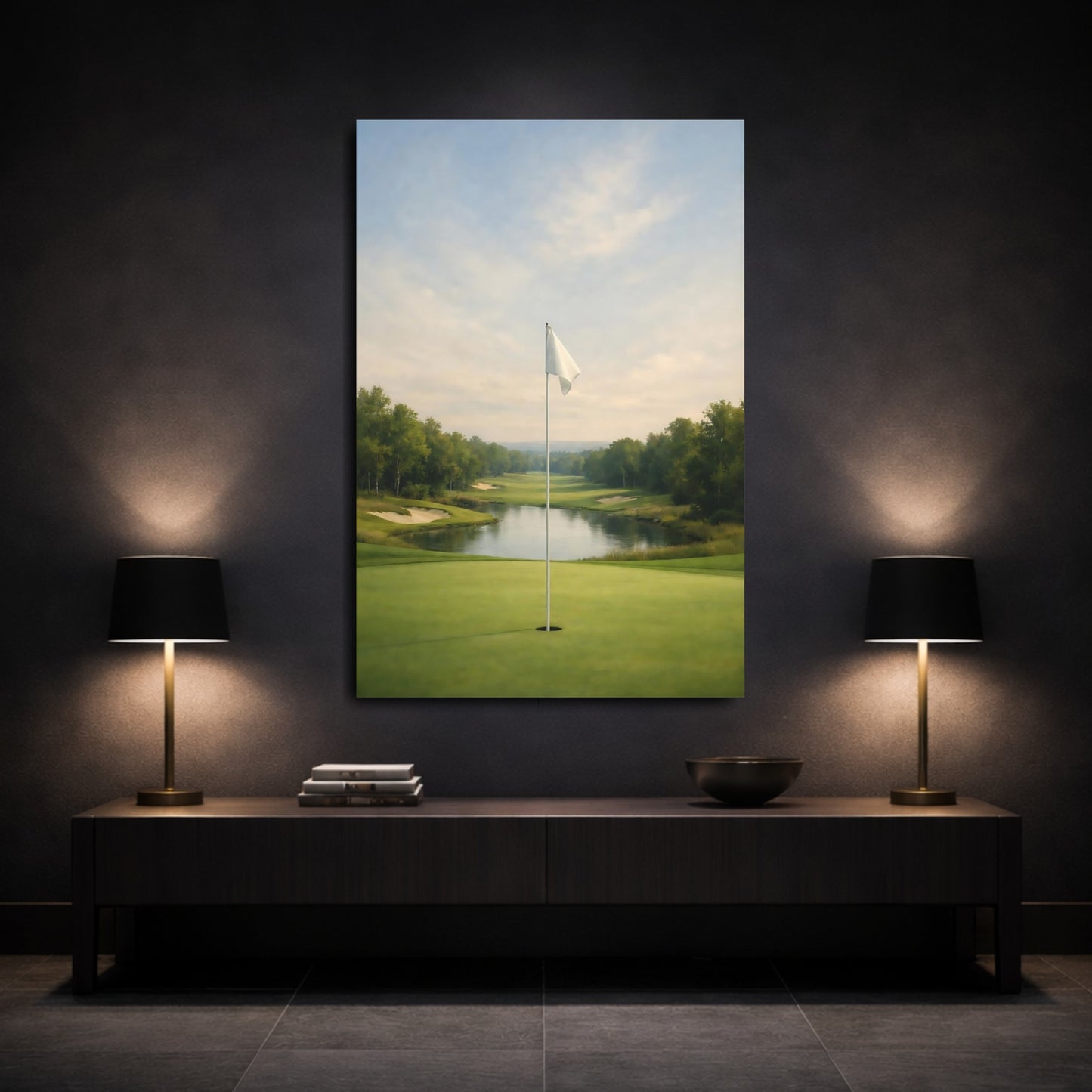 Mockup 2. Sports Golf Course Green Golf Course shown as stretched canvas wall art