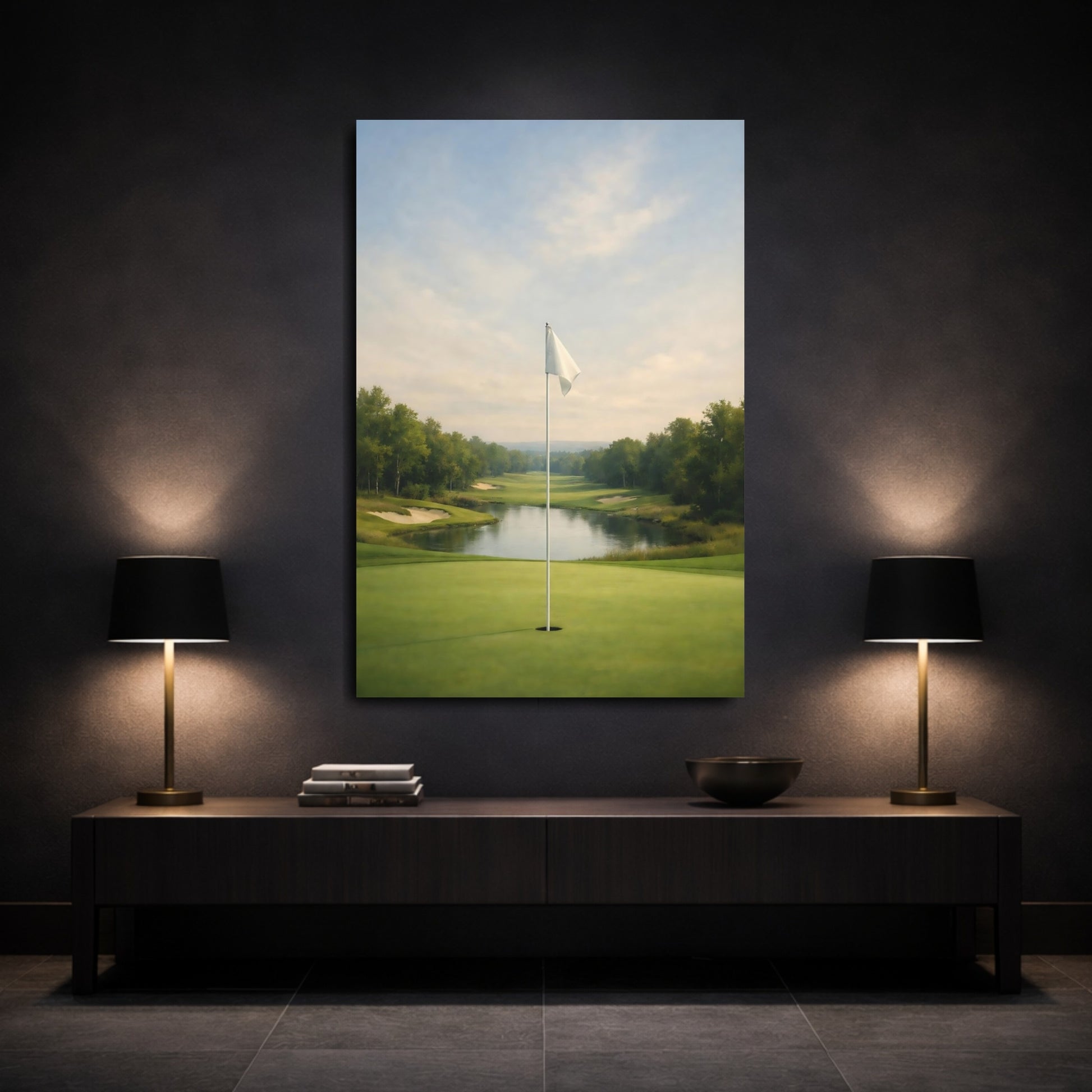 Mockup 2. Sports Golf Course Green Golf Course shown as stretched canvas wall art