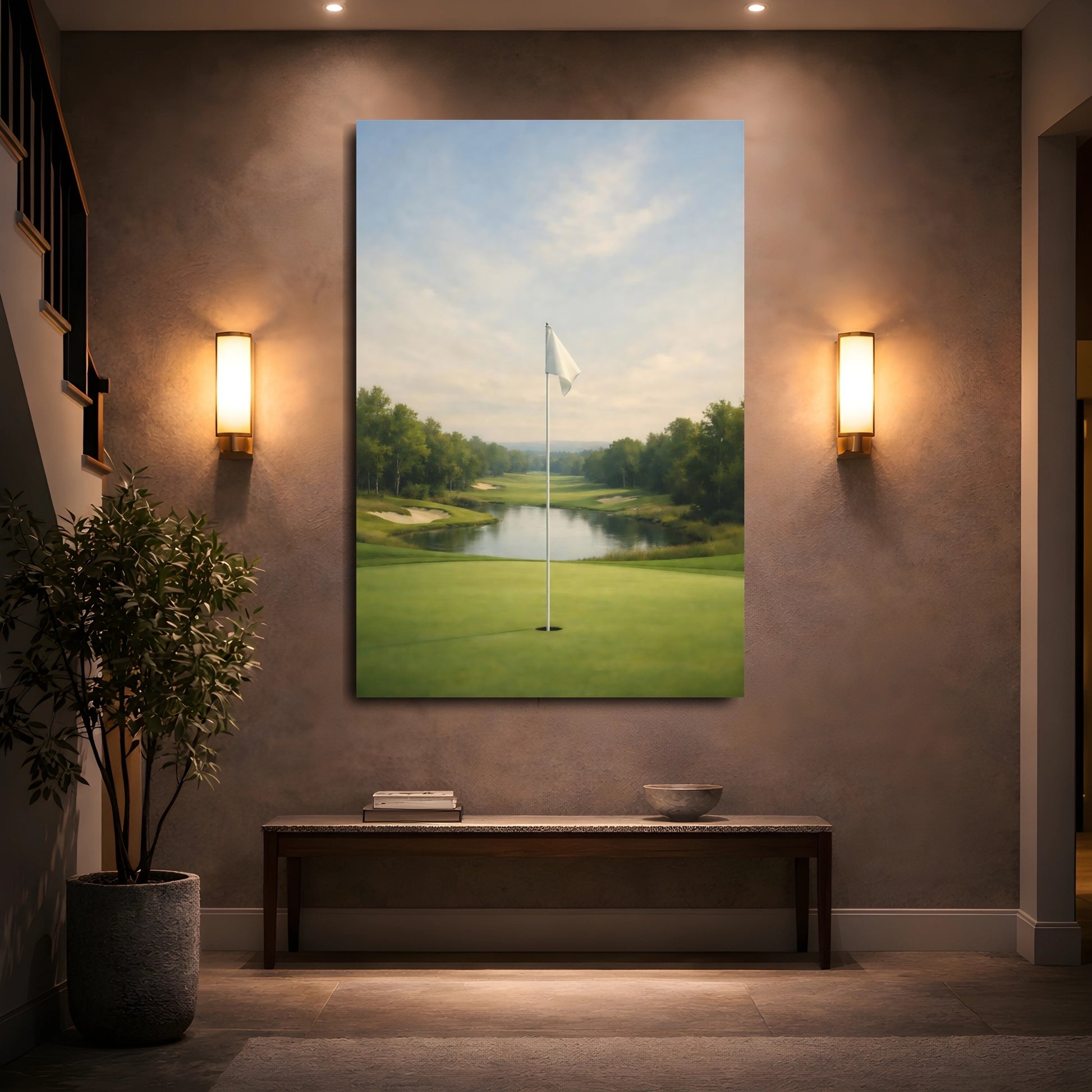 Mockup 4. Sports Golf Course Green Golf Course shown as stretched canvas wall art