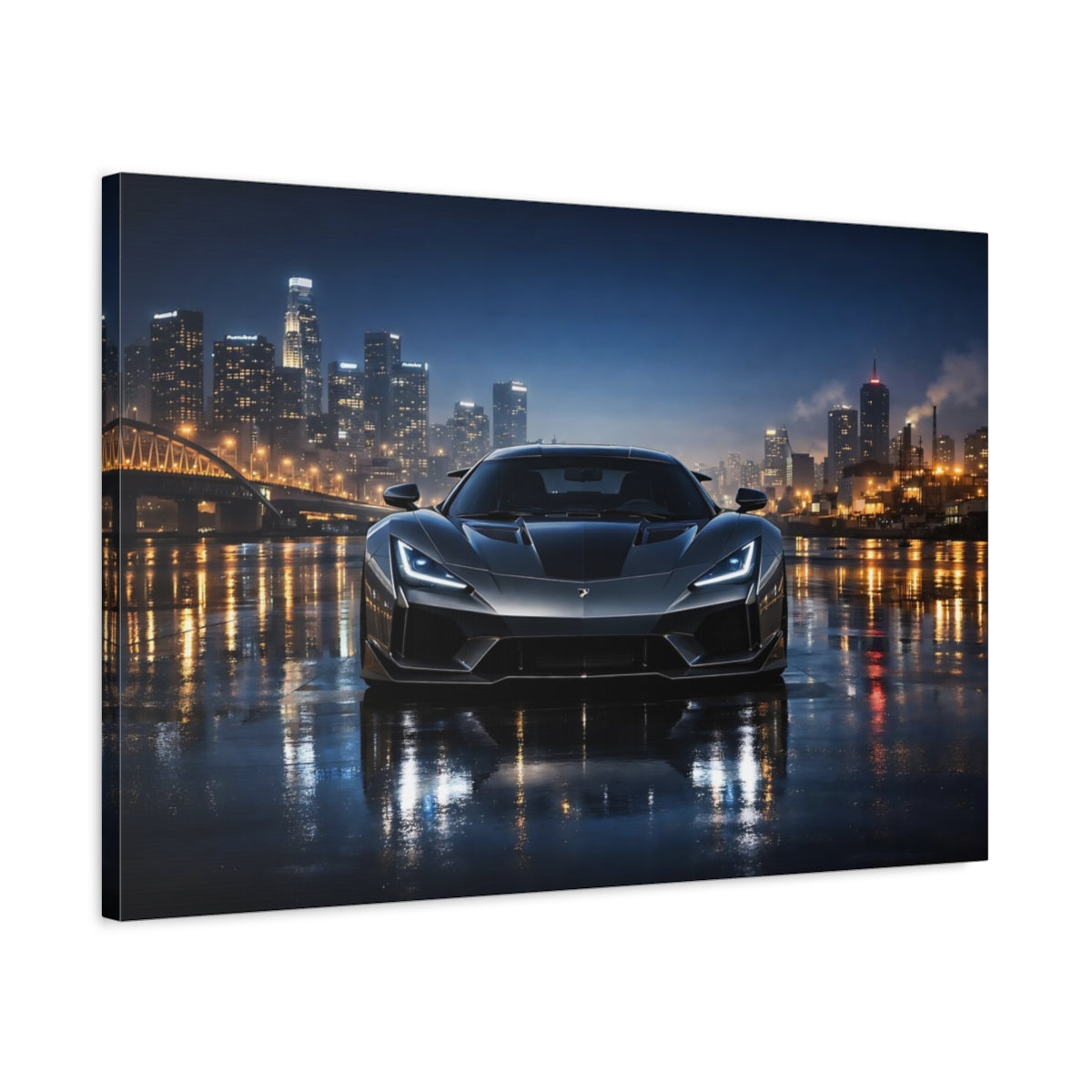 Side Mockup 2. Sports Hypercar Charcoal Hypercar shown as stretched canvas wall art