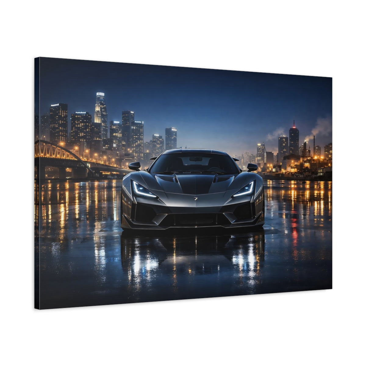 Side Mockup 1. Sports Hypercar Charcoal Hypercar shown as stretched canvas wall art
