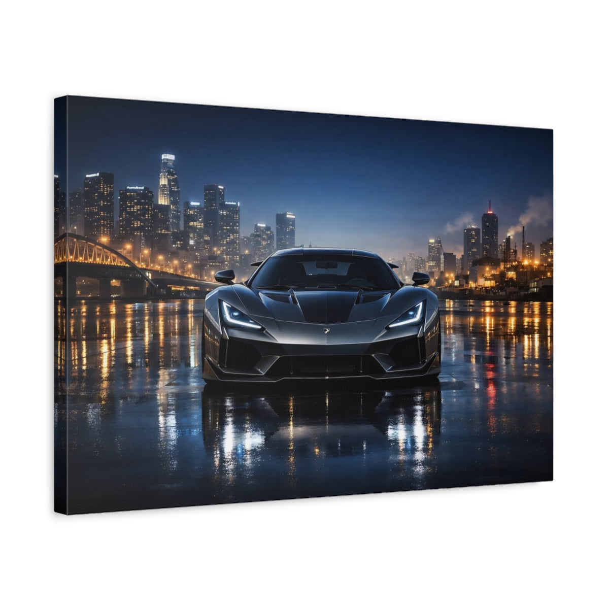 Side Mockup 3. Sports Hypercar Charcoal Hypercar shown as stretched canvas wall art