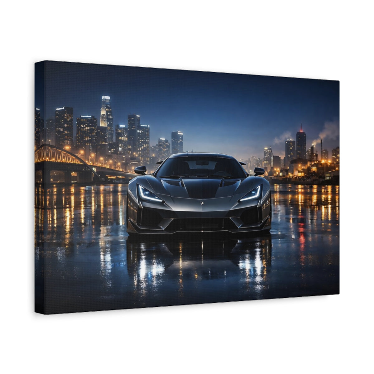 Side Mockup 4. Sports Hypercar Charcoal Hypercar shown as stretched canvas wall art