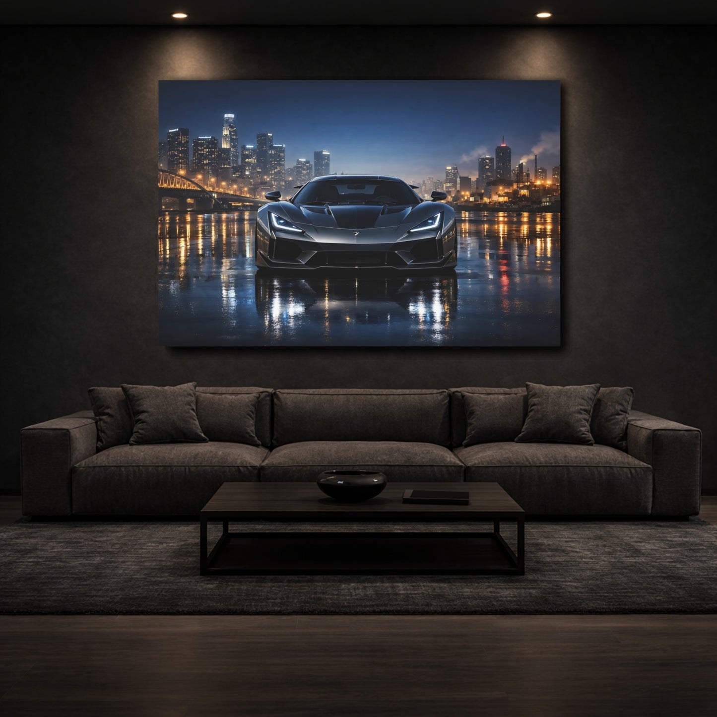 Mockup 2. Sports Hypercar Charcoal Hypercar shown as stretched canvas wall art