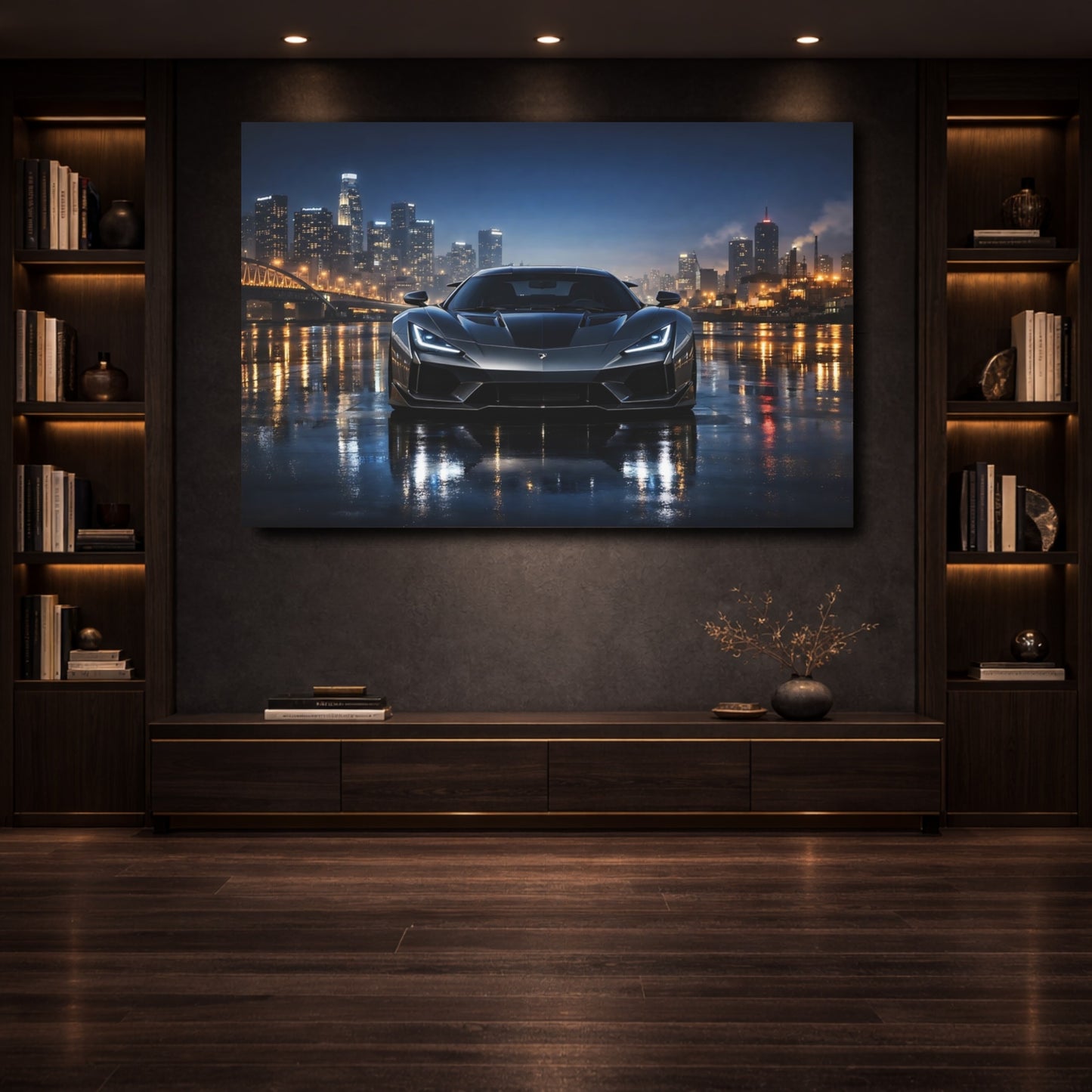 Mockup 3. Sports Hypercar Charcoal Hypercar shown as stretched canvas wall art