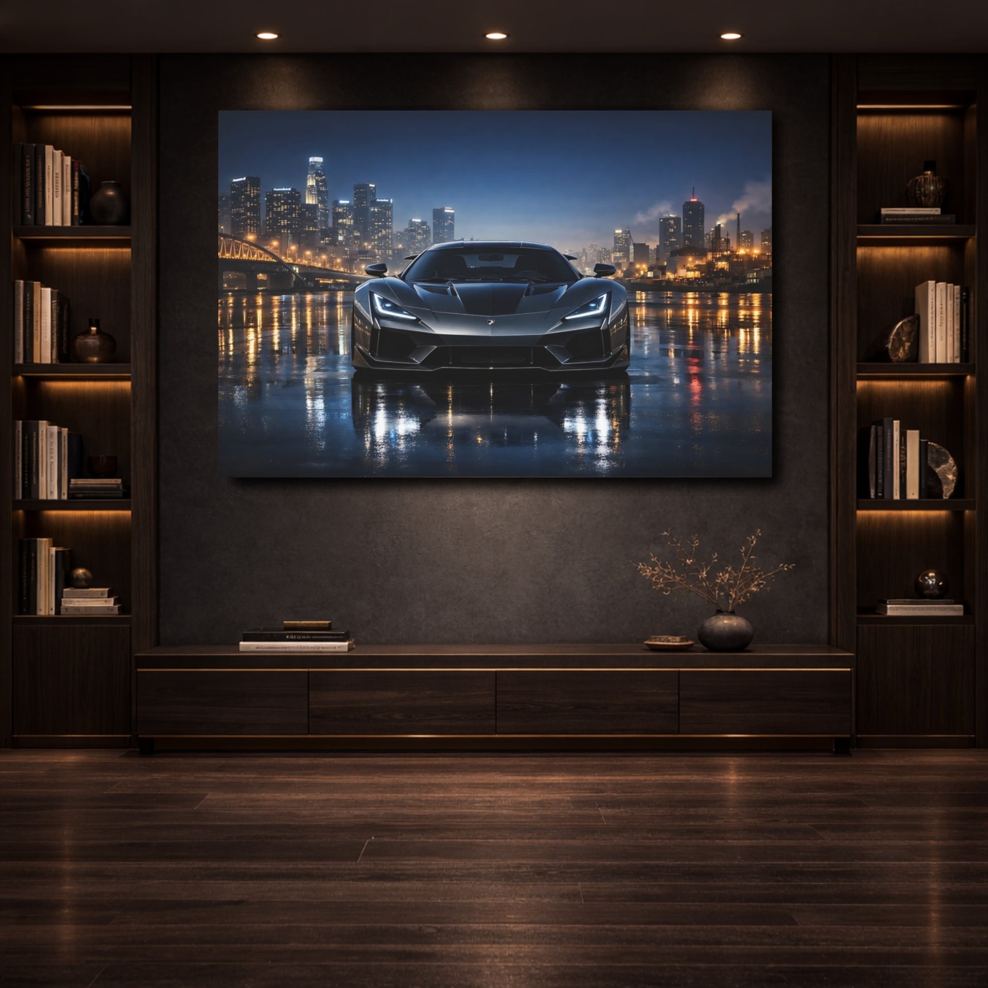 Mockup 3. Sports Hypercar Charcoal Hypercar shown as stretched canvas wall art