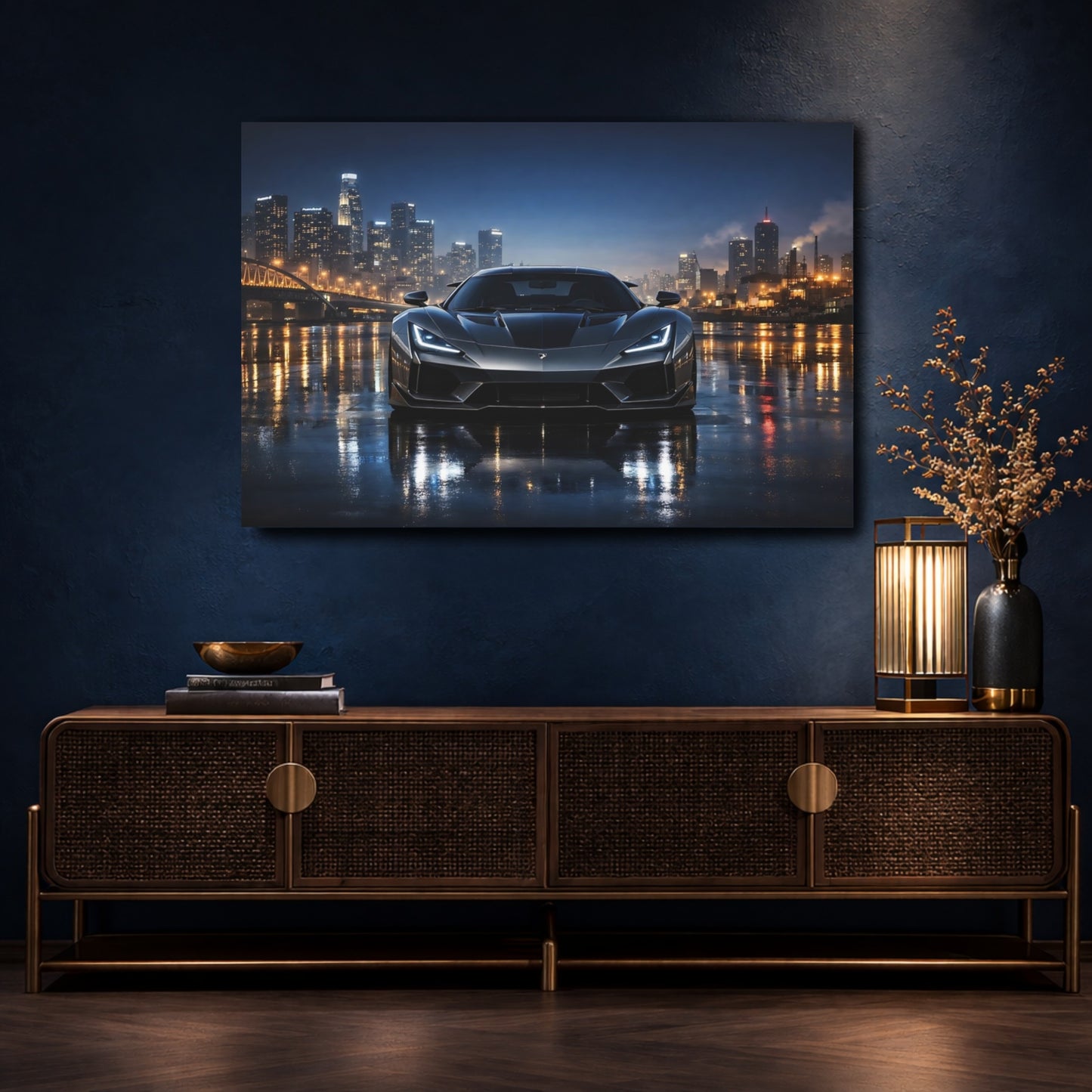 Mockup 4. Sports Hypercar Charcoal Hypercar shown as stretched canvas wall art