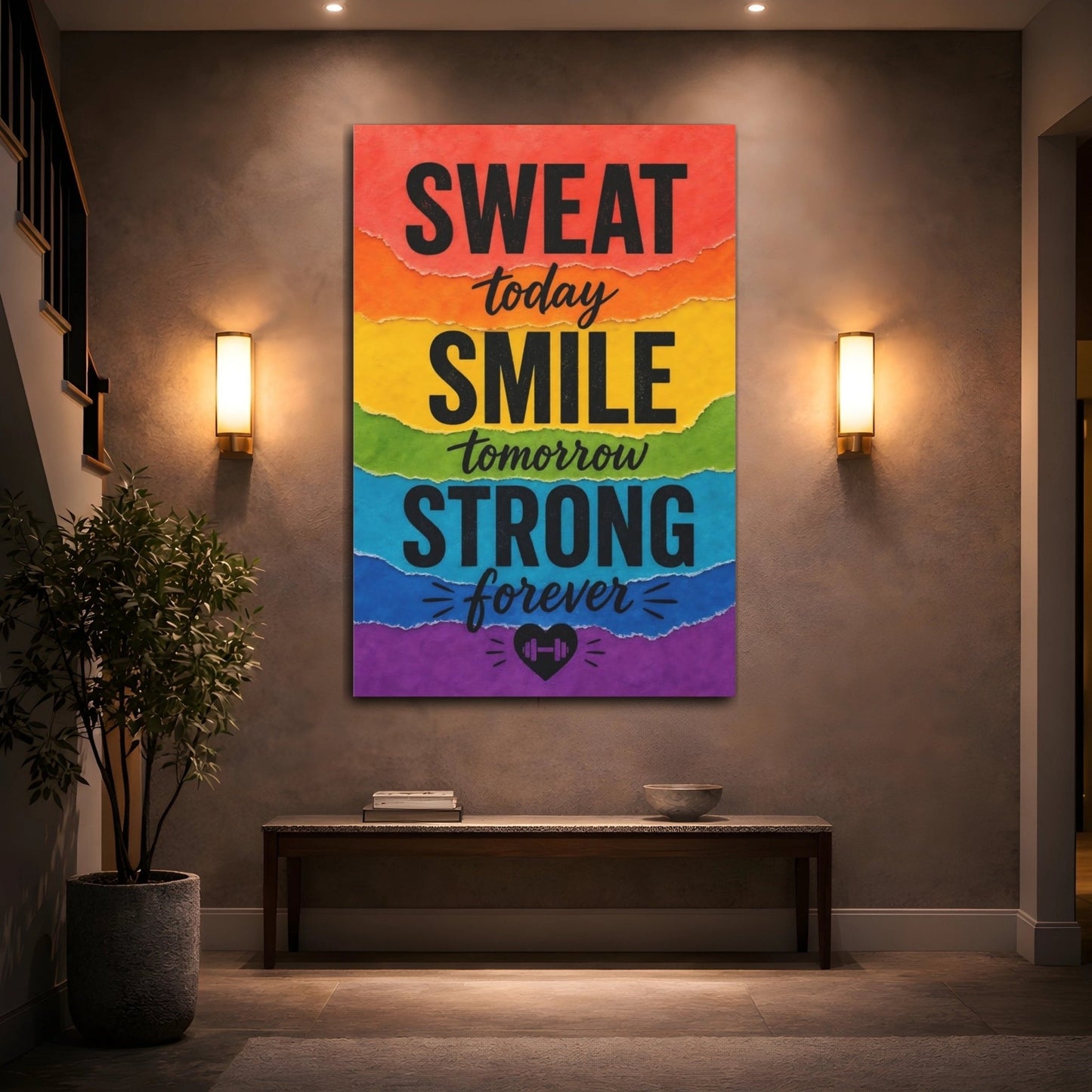 Sports Motivational Quote Rainbow Canvas Print – Gym, Feature Wall, - YesArtYes