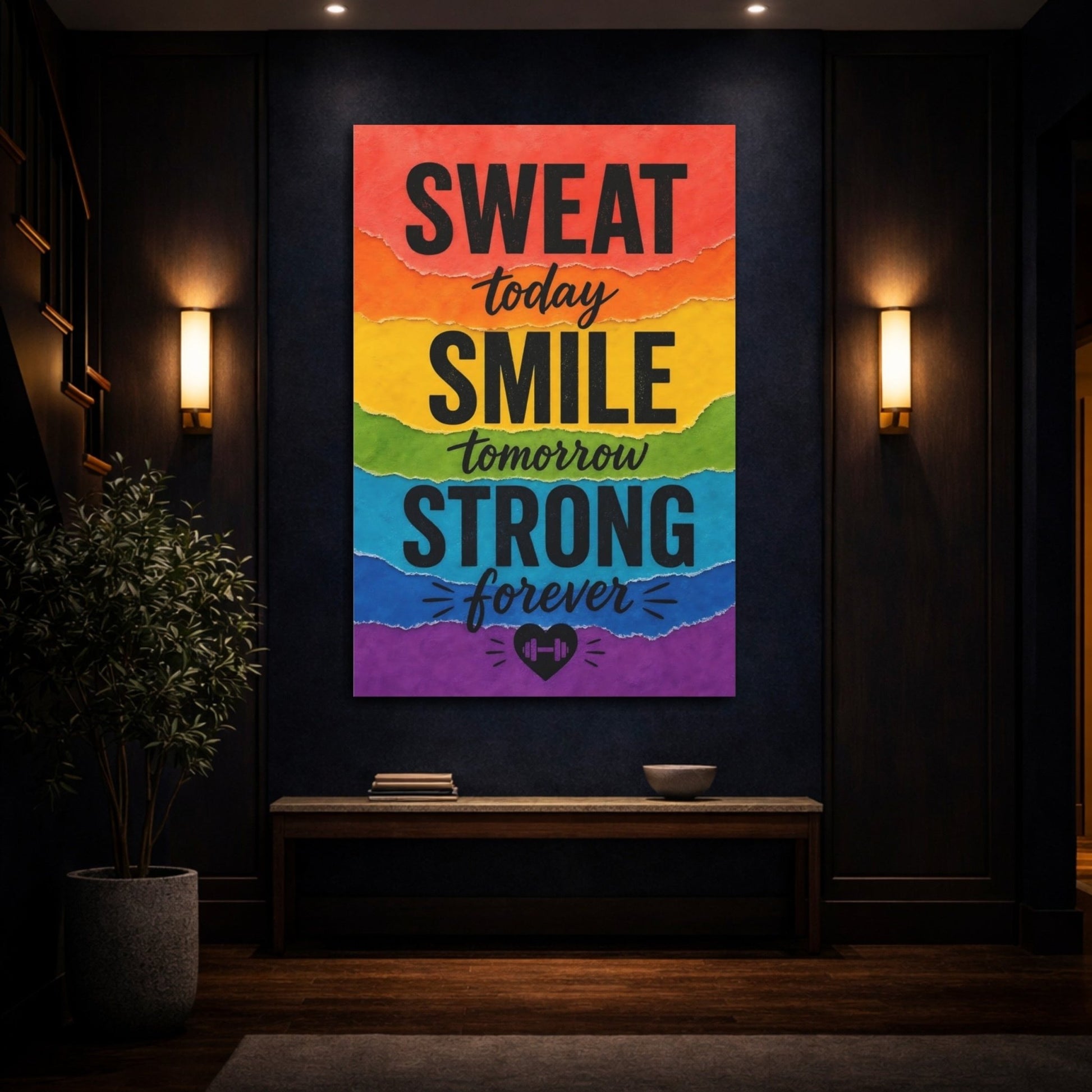 Sports Motivational Quote Rainbow Canvas Print – Gym, Feature Wall, - YesArtYes