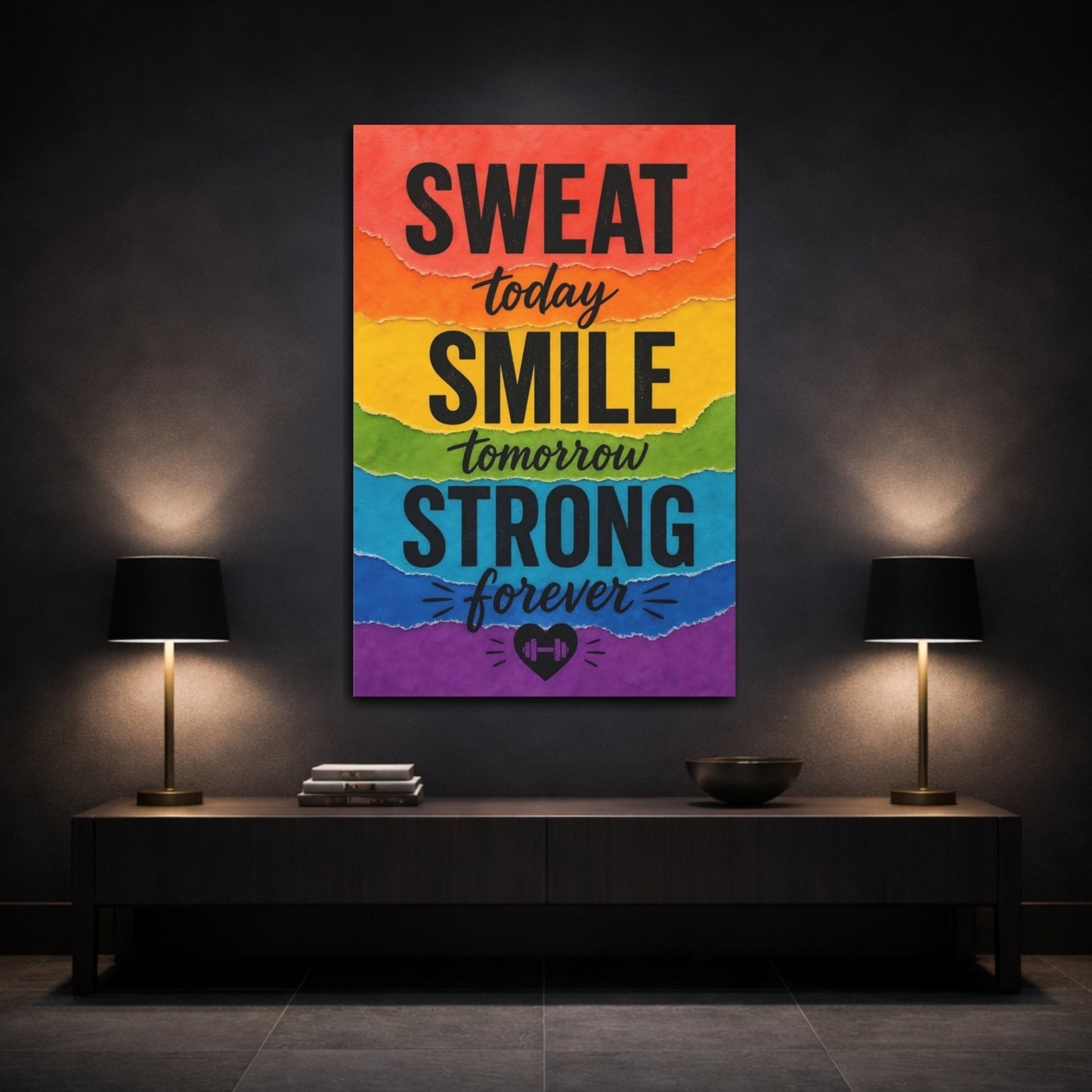 Sports Motivational Quote Rainbow Canvas Print – Gym, Feature Wall, - YesArtYes