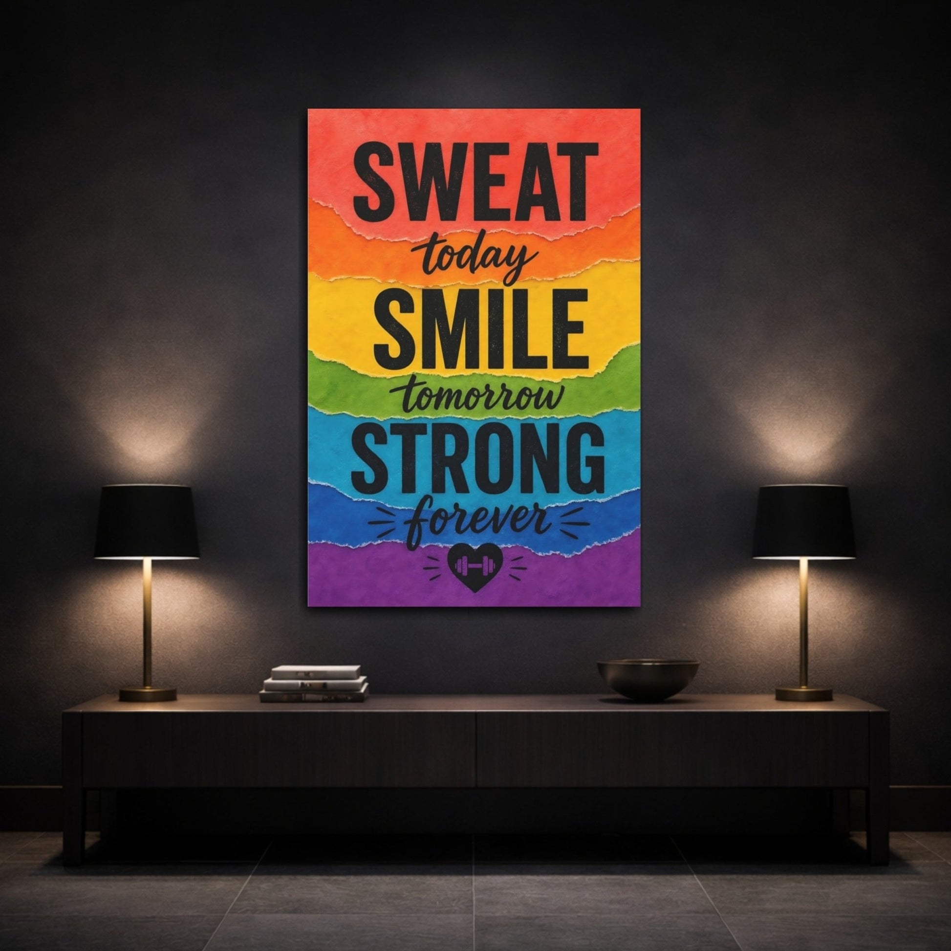 Sports Motivational Quote Rainbow Canvas Print – Gym, Feature Wall, - YesArtYes