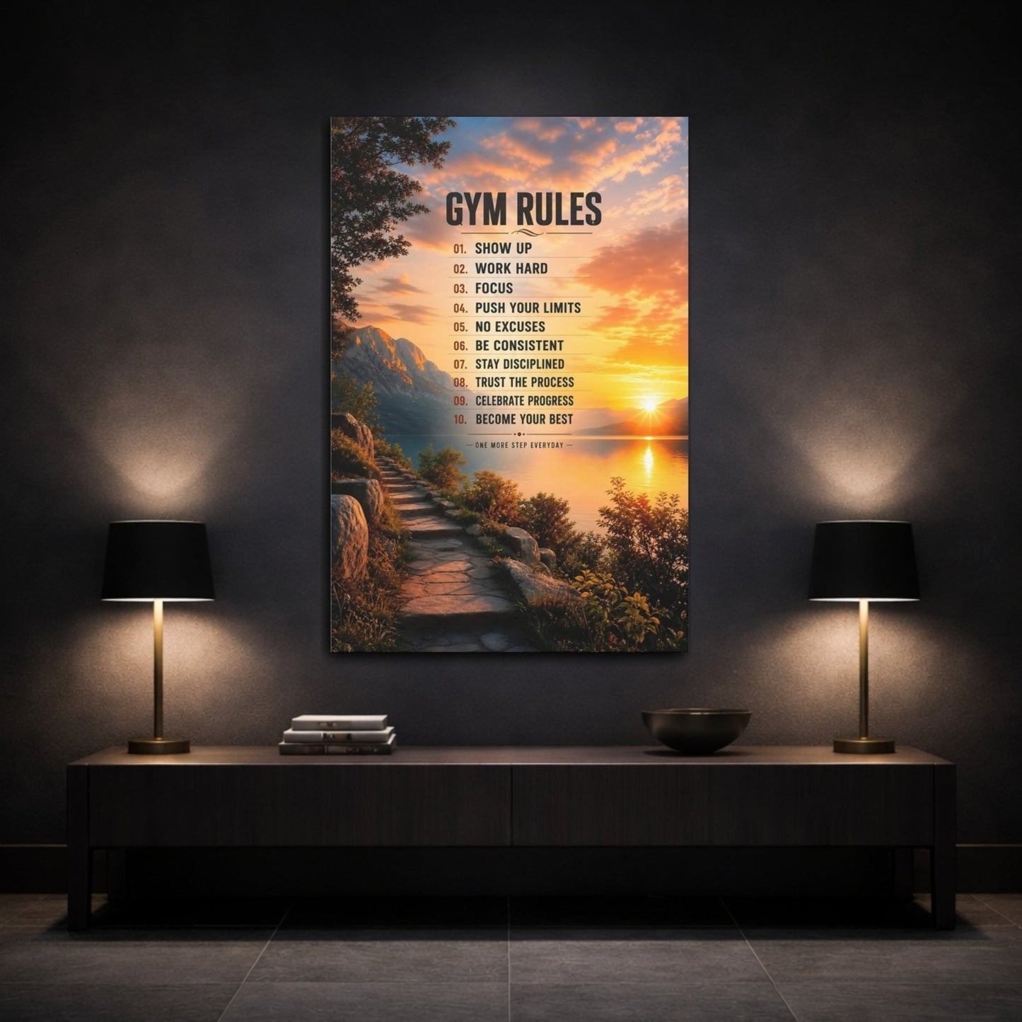 Sports Motivational Rules Sunset Canvas Wall Art Print – Office Decor, Behind Desk - YesArtYes