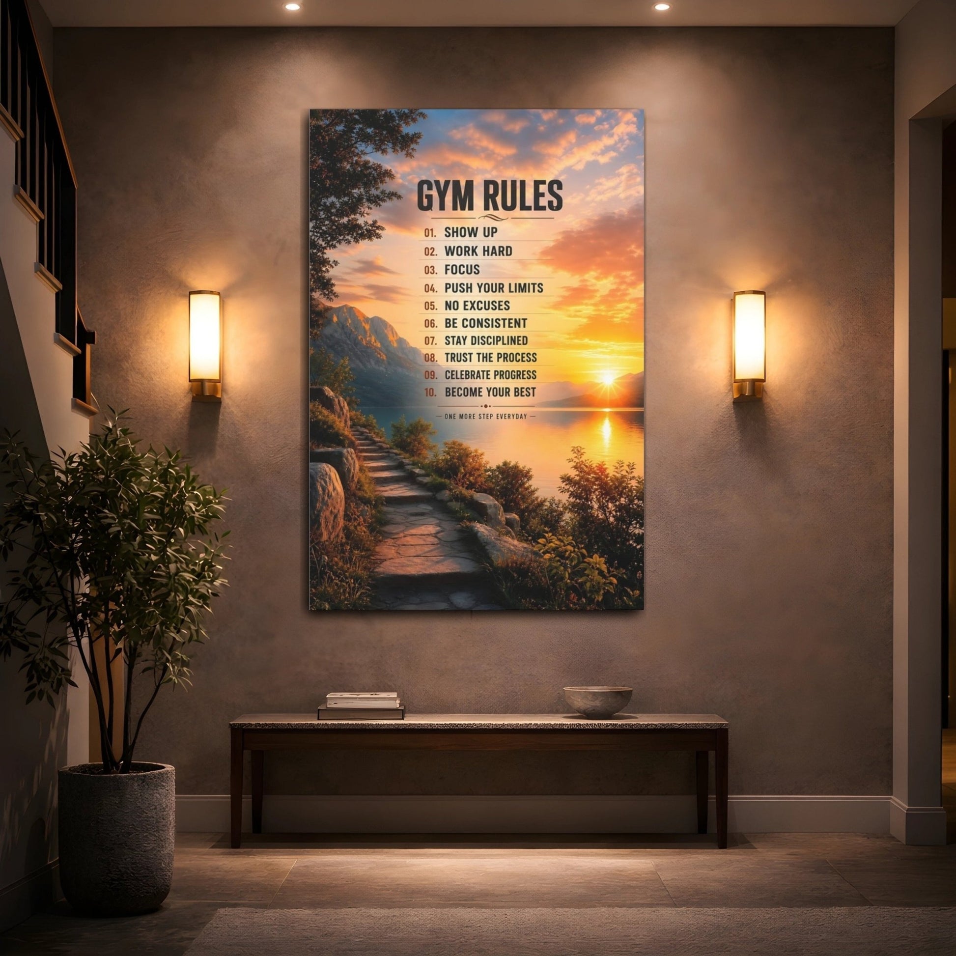 Sports Motivational Rules Sunset Canvas Wall Art Print – Office Decor, Behind Desk - YesArtYes