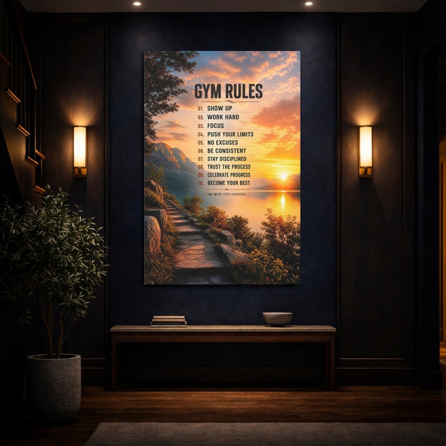 Sports Motivational Rules Sunset Canvas Wall Art Print – Office Decor, Behind Desk - YesArtYes