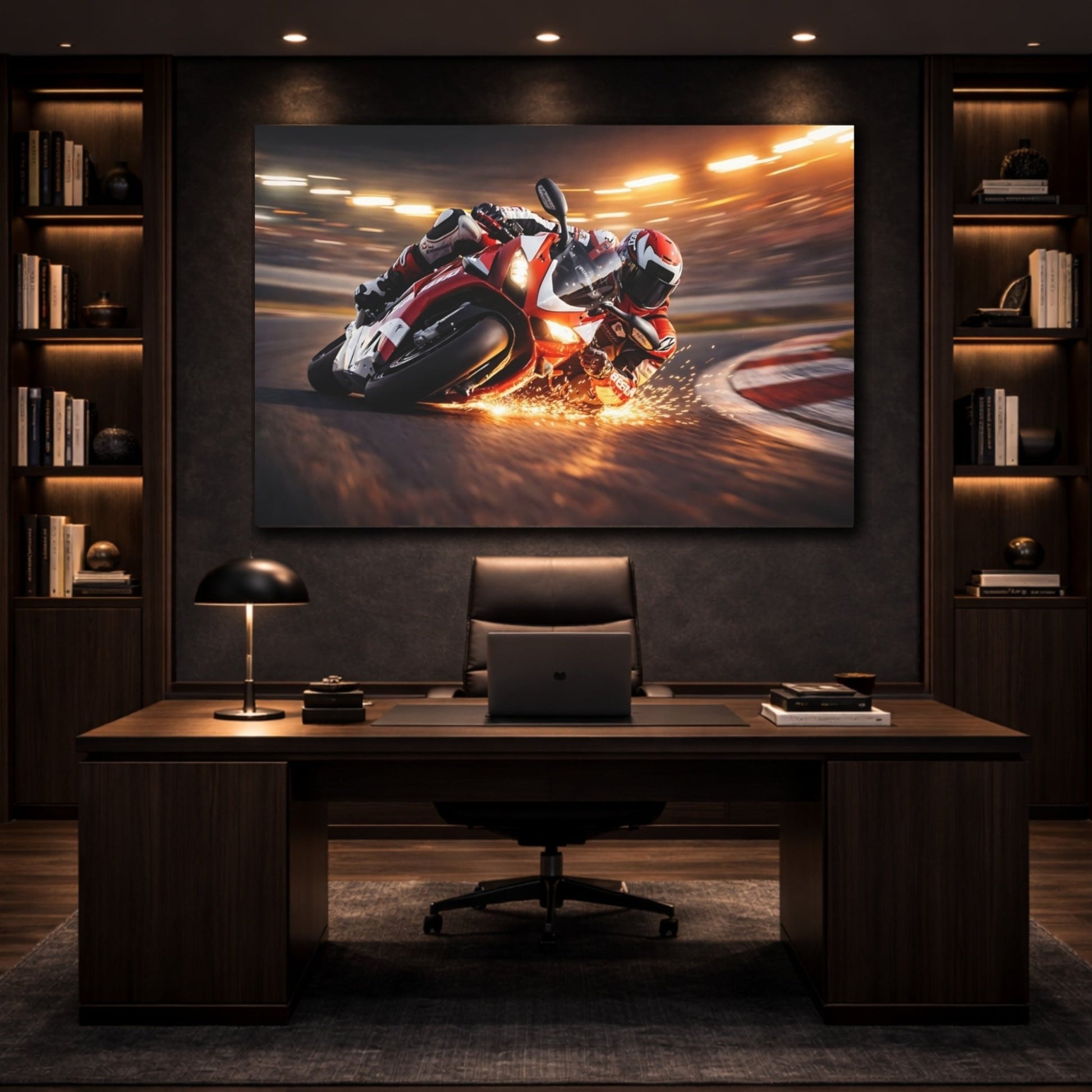 Sports Motorcycle Racer Red Racing - Canvas Wall Art Print - YesArtYes
