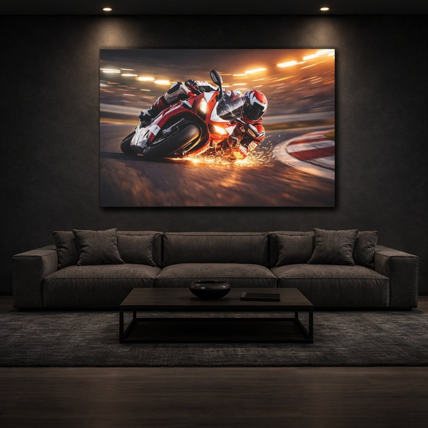 Sports Motorcycle Racer Red Racing - Canvas Wall Art Print - YesArtYes