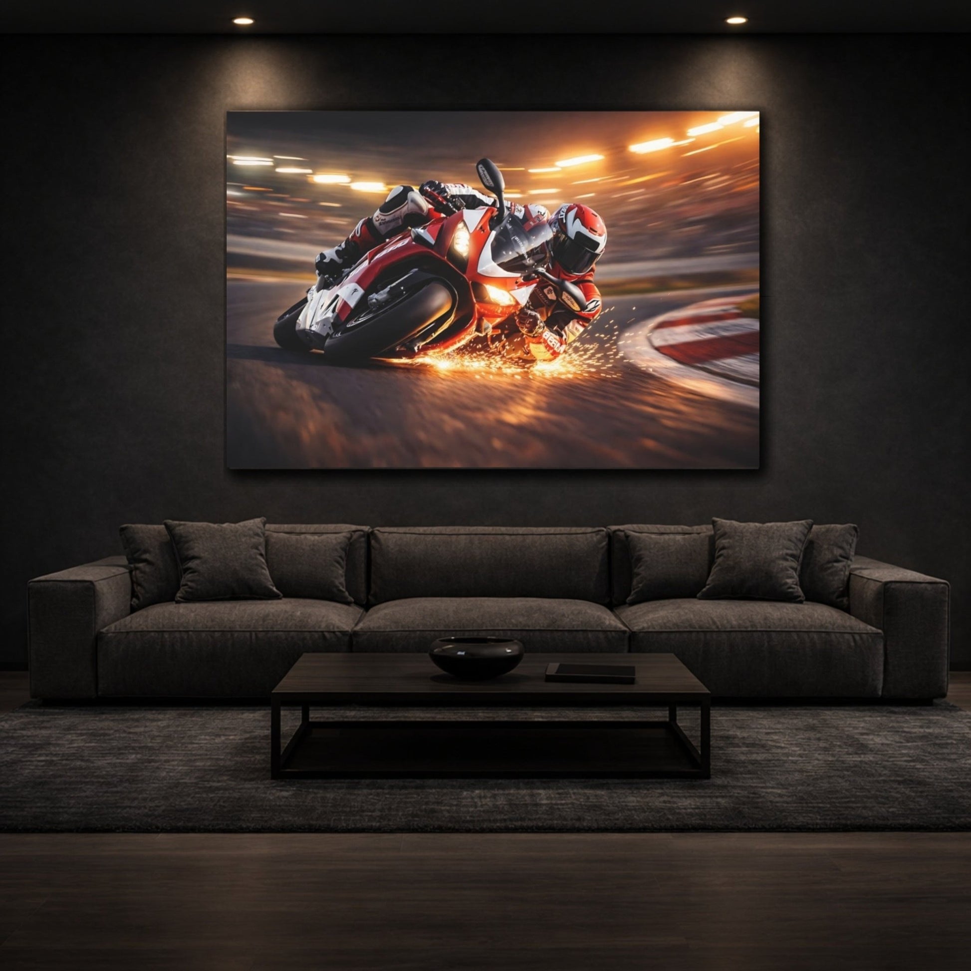 Sports Motorcycle Racer Red Racing - Canvas Wall Art Print - YesArtYes