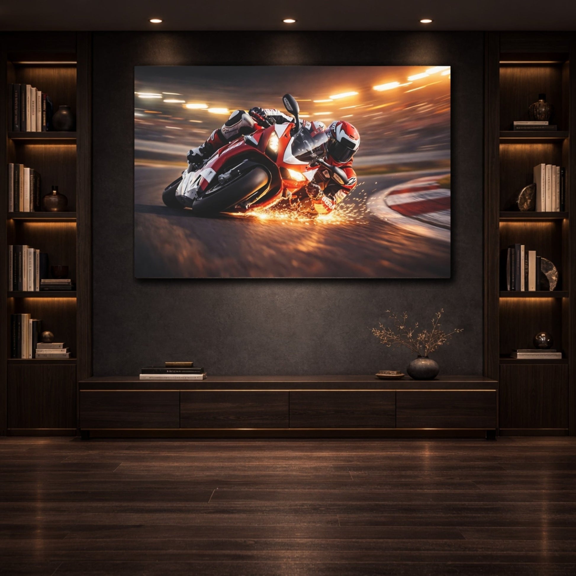 Sports Motorcycle Racer Red Racing - Canvas Wall Art Print - YesArtYes