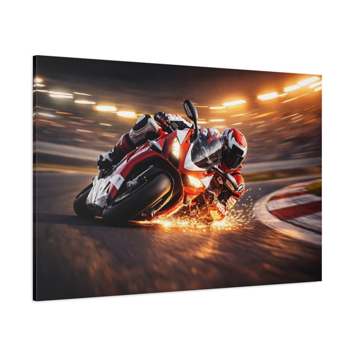 Sports Motorcycle Racer Red Racing - Canvas Wall Art Print - YesArtYes
