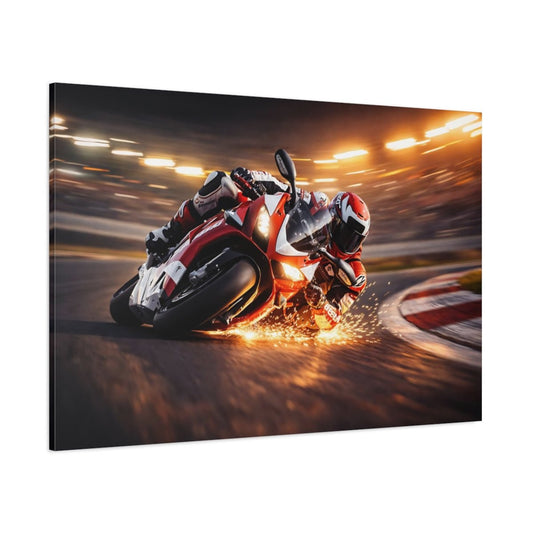 Sports Motorcycle Racer Red Racing - Canvas Wall Art Print - YesArtYes