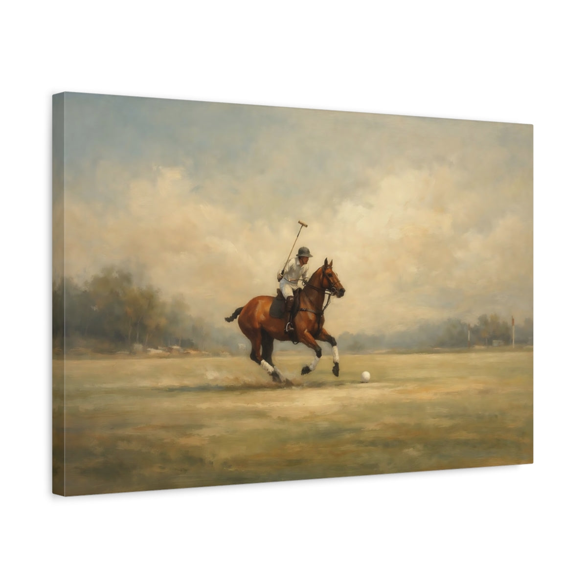 Side Mockup 3. Sports Polo Player Brown Polo Player shown as stretched canvas wall art